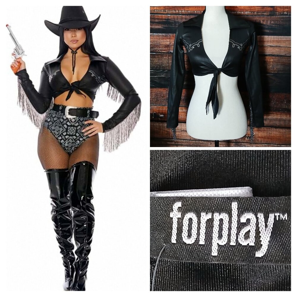 NWT Forplay Costume Jacket XS S Sexy Cowgirl Fringe Sleeve Cropped Tie Front